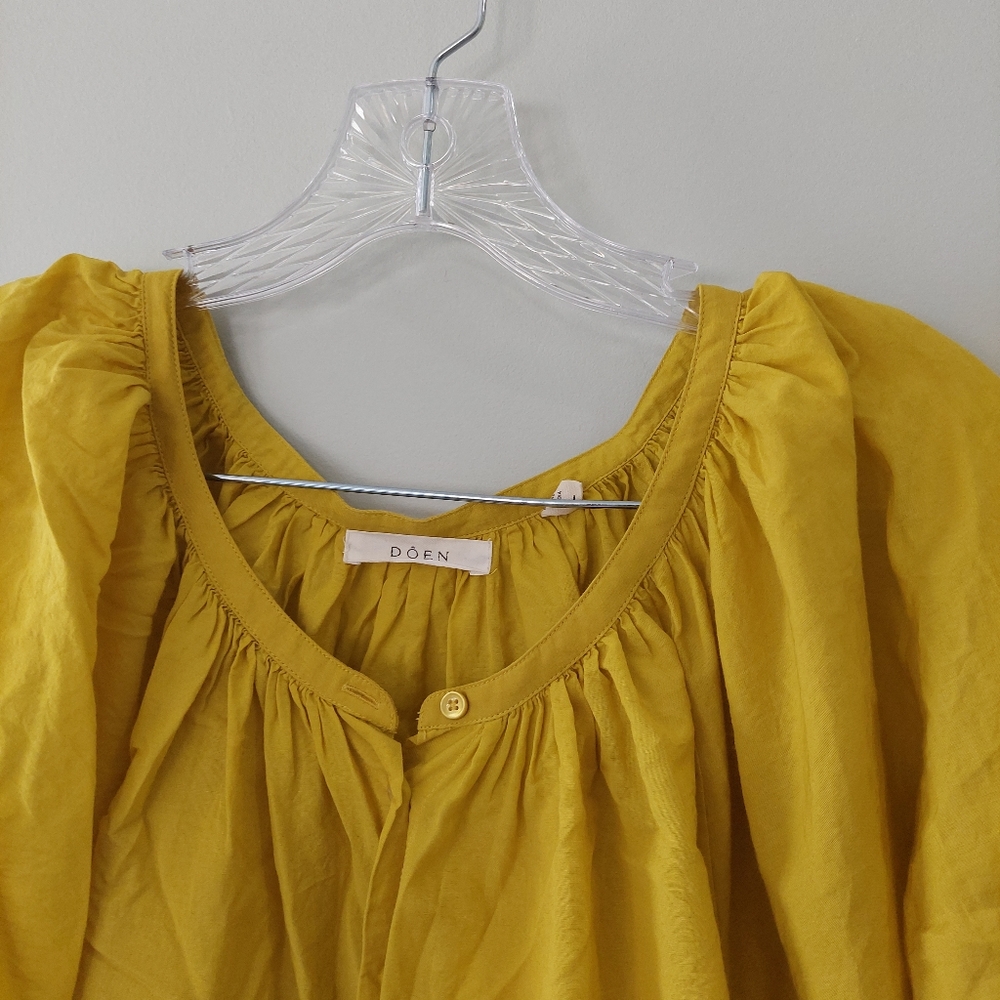 Doen Jane Blouse in Moss Large yellow short sleeve scoop neck billowy oversized - Picture 7 of 10